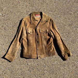 Vtg 60's Levi's Big E Split Cowhide Suede Leather Trucker Jacket Sz Small / 38